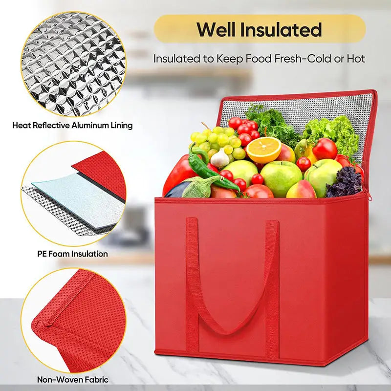 Insulated-Thermal Cooler Bag Insulation To Keep Cold Large Capacity Portable Lunch Bag Zip Picnic Camping Food Bag Grocery Bag