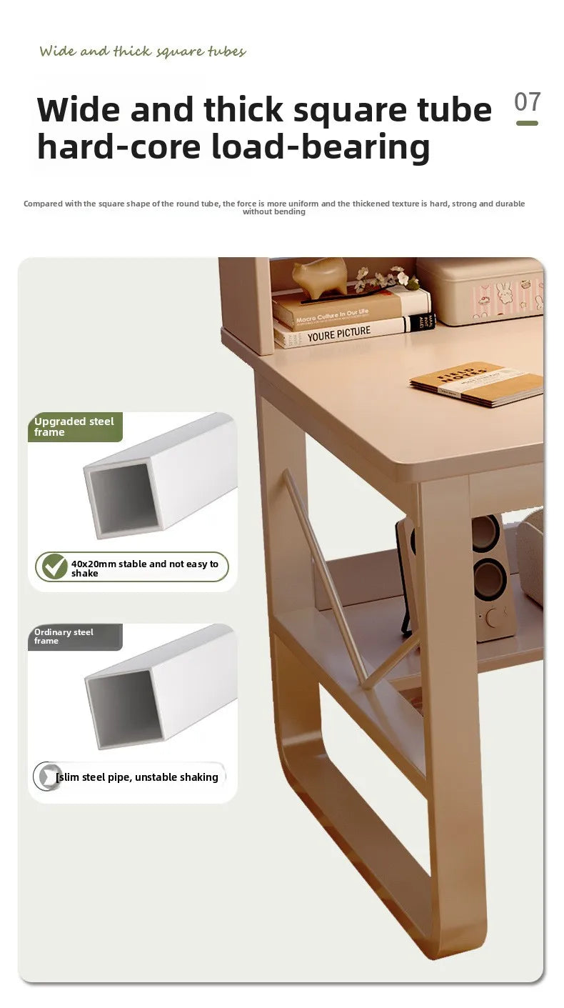 Solid Wood Computer Desk Household Desk Bookshelf Integrated Student Learning Desk Rental House Simple Office Table and Chair