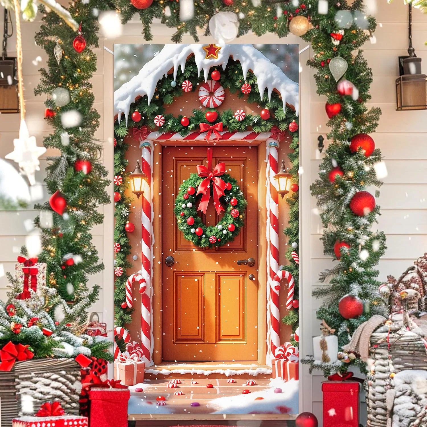 1pcs 2D Christmas Theme Door Cover Banner 2026 New Year Living room Decor Xmas Navidad Santa Snowman animals decor Favor Gift
