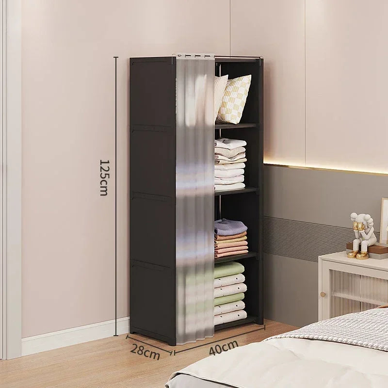 Multi-layer Storage Rack Portable Clothes Organizer Cabinet Dustproof Wardrobe Storage Cabinet Multifunctional with Curtains