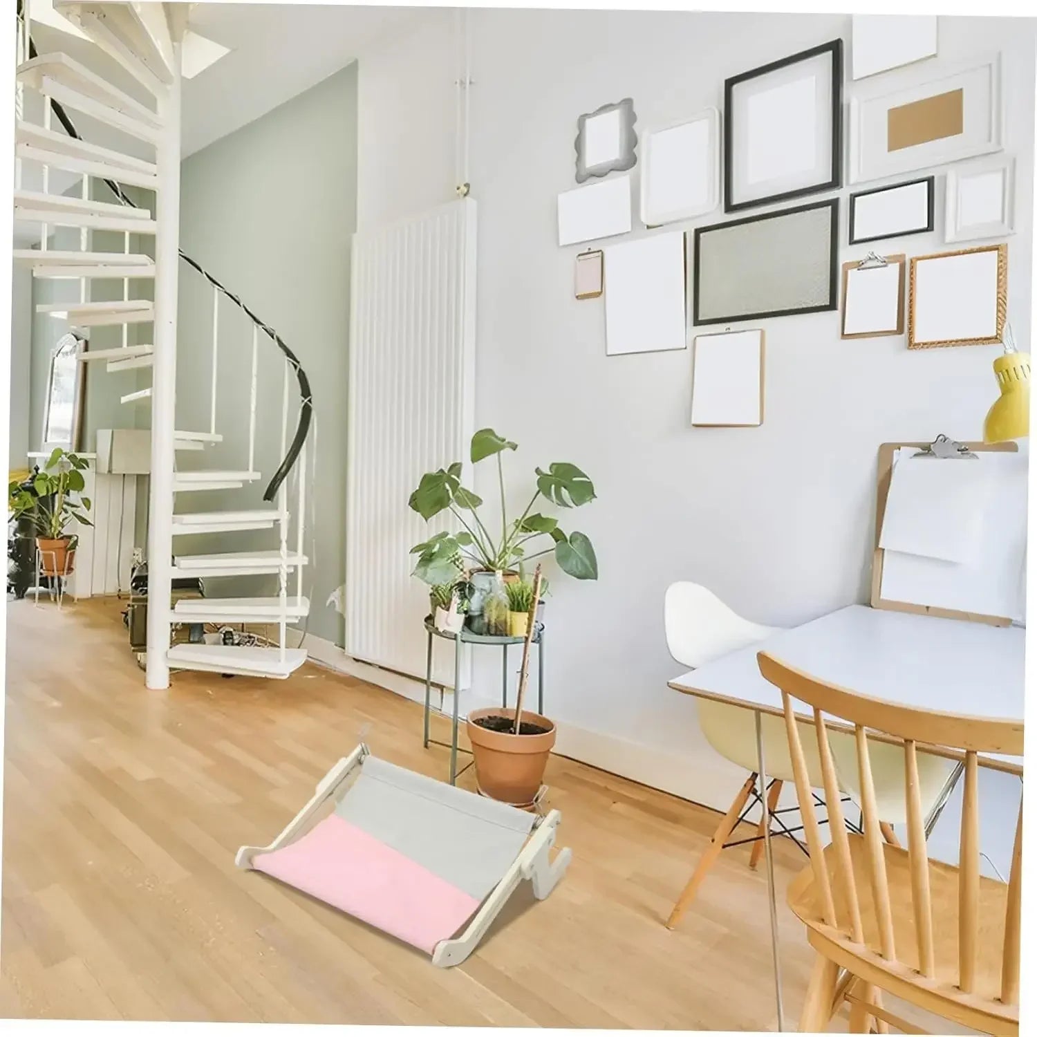 Cat hammock with pet window, Cat hanging hammock with detachable balcony, wooden stand, indoor turndown bed, pet nest