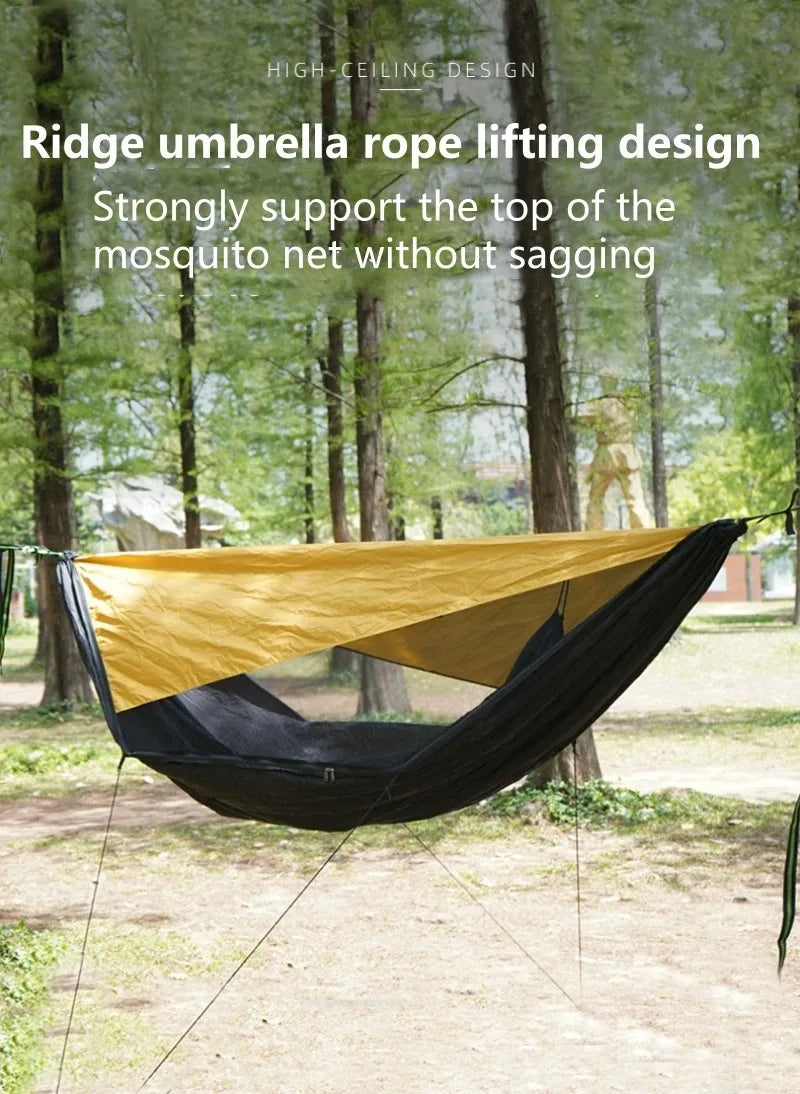 Outdoor 2-in-1 sunshade double-person anti-rollover mosquito-proof hammock, camping quick-opening hammock, with storage hammock