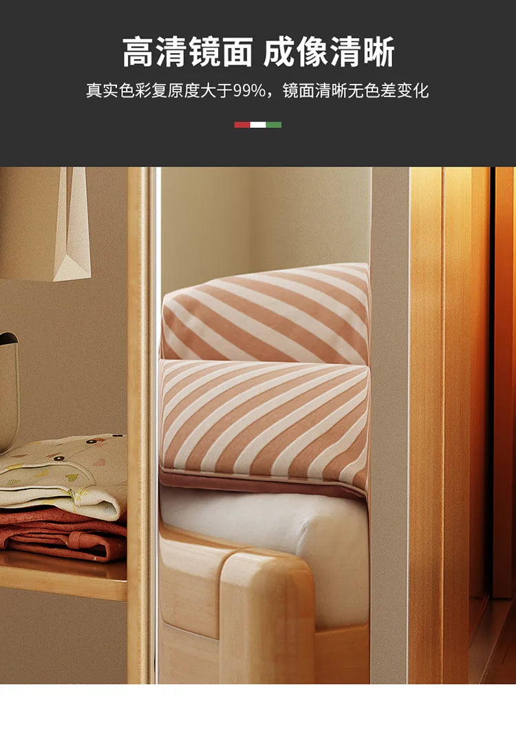 Solid wood full-body mirror floor mirror bedroom home rotatable full-length mirror hanging hanger integrated