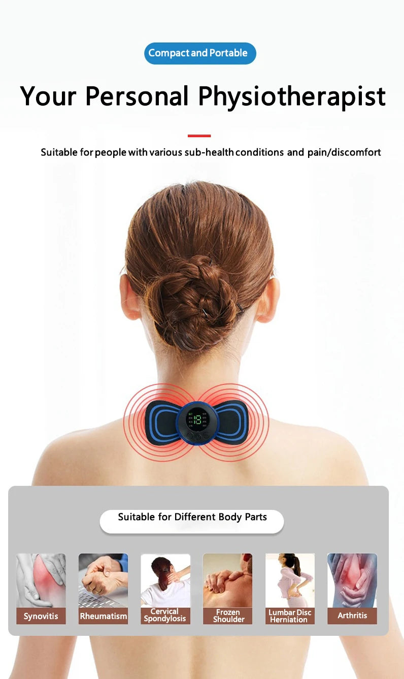 Portable Mini Massage Pad Muscle Pain Relief Micro Current Relieve Fatigue Rechargeable 8 Modes 19 Levels Slim Gel Massage Pad