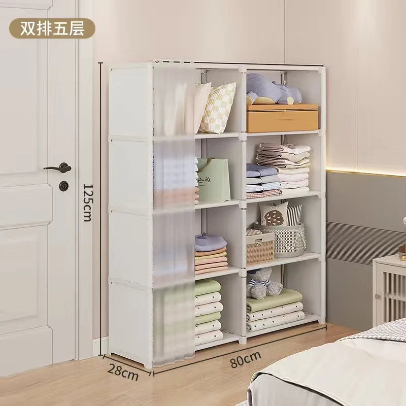 Multi-layer Storage Rack Portable Clothes Organizer Cabinet Dustproof Wardrobe Storage Cabinet Multifunctional with Curtains
