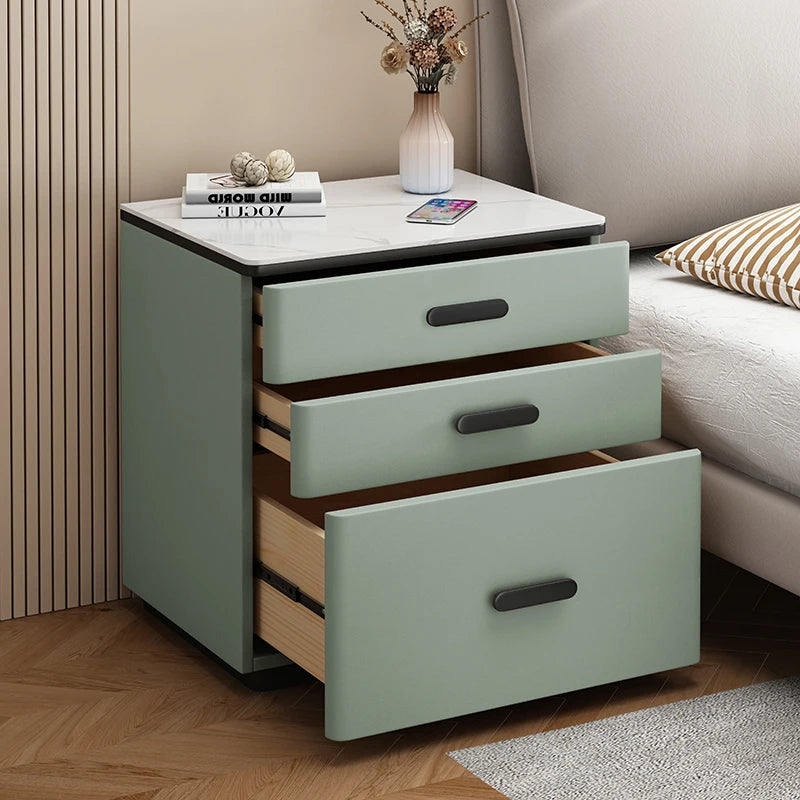 Safe Luxury Bedside Table With Lock Secret Compartment Glamour Metal Nightstands Designer Multifunctional Criado Mudo Furnitures