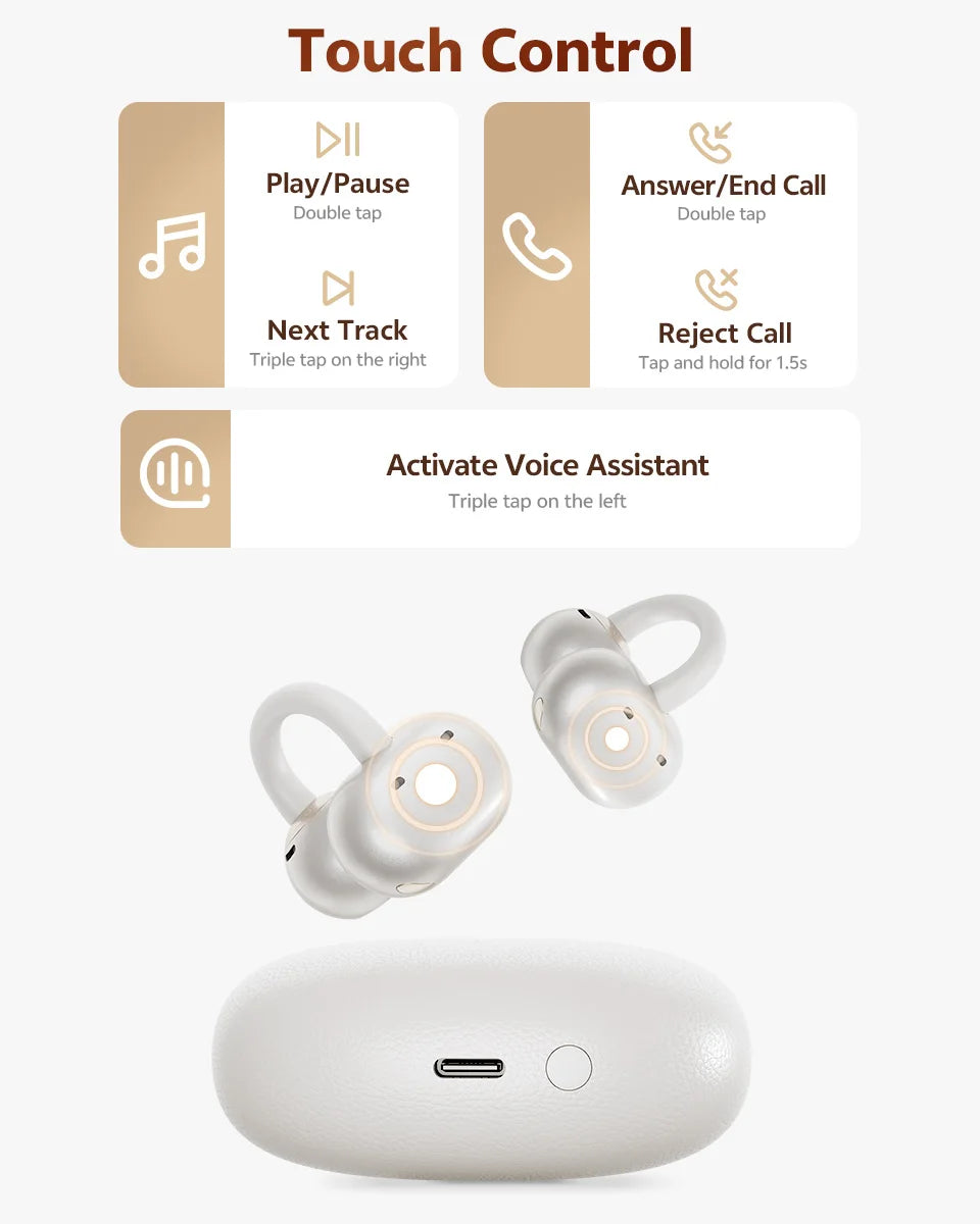 QCY Crossky C50 Open Ear Wireless Earbuds Bluetooth 6.0 Comfort Clip On Sports Earphone 4 Mic AI Clear Call Bass Boost Headphone