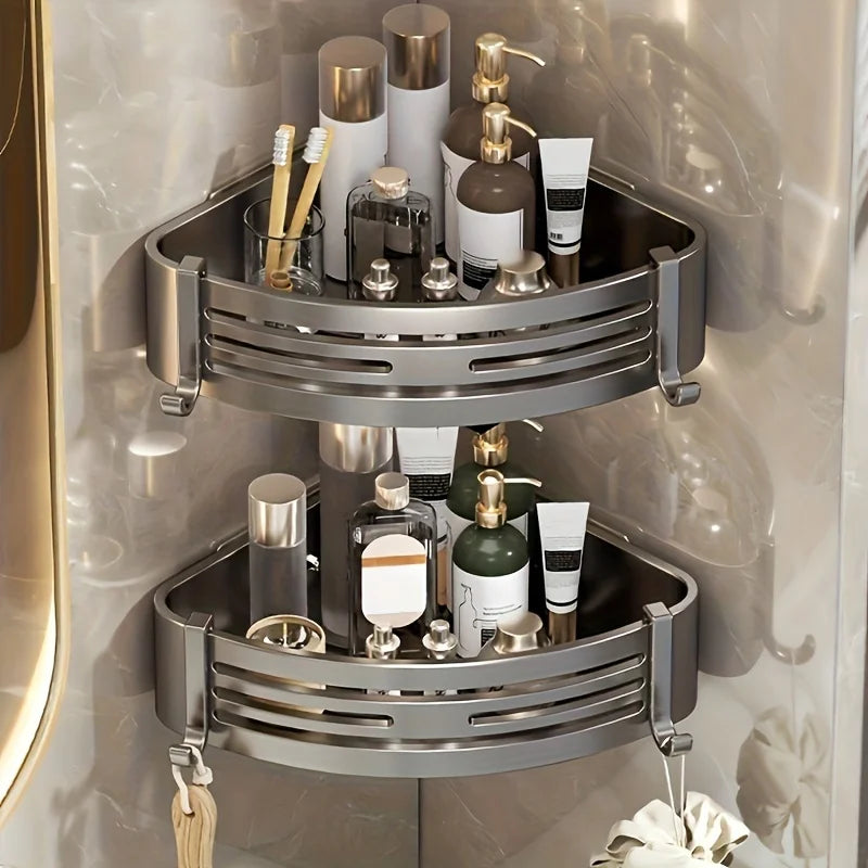 Space Corner Shower Shelf No-Drill Wall-Mounted Bathroom Organizer Triangular Design for Shampoo Conditioner and Soap Storag