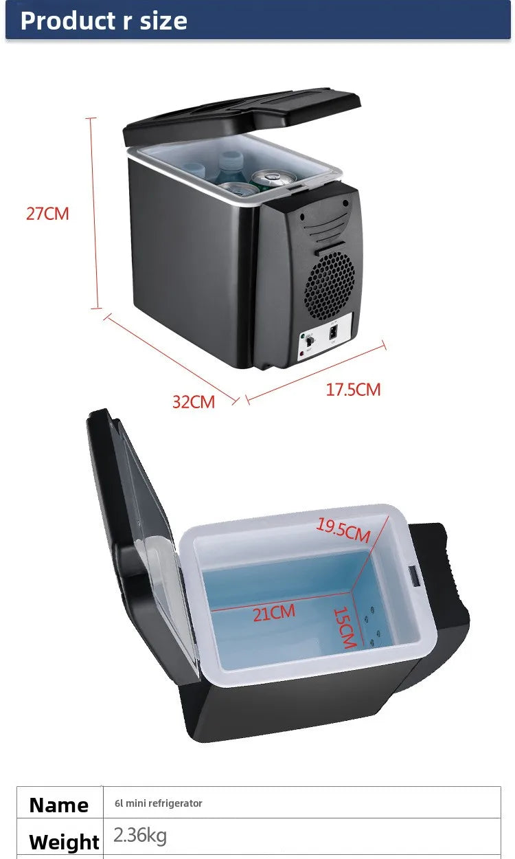 6L Portable Car Refrigerator Semiconductor Cooler Warmer 2in1 Dual Use for Vehicle