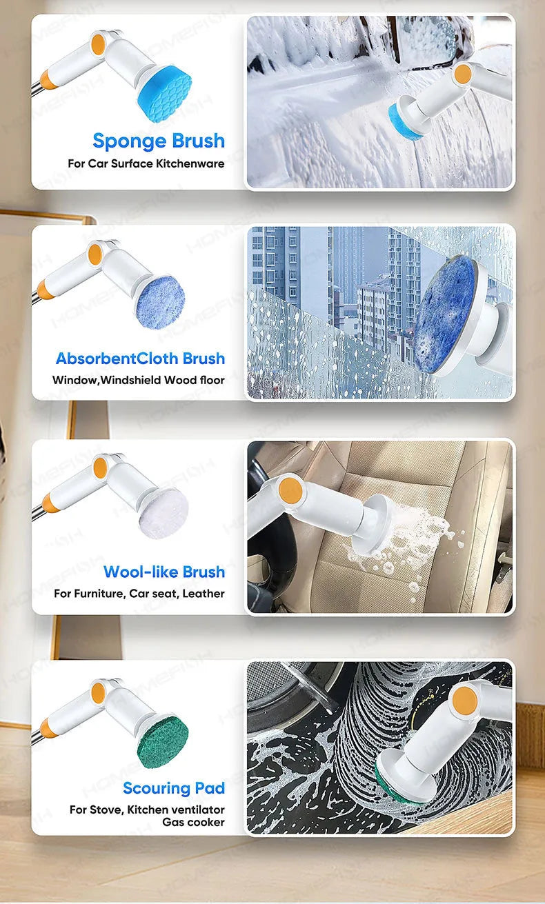 HOMFISH 2025 NEW 8-in-1 Electric Spin Scrubber Wireless Cleaning Brush  Waterproof Bathroom Scrubber Adjustable Extension Handle