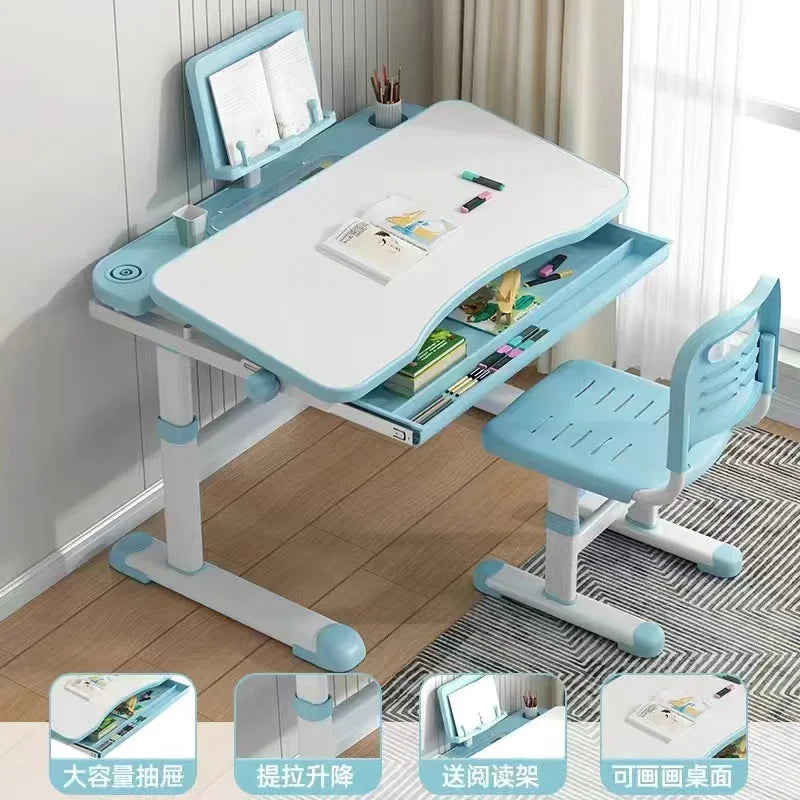 Household Student Desk and Chair Set Height Adjustable, Ergonomic Children School Writing Study Table