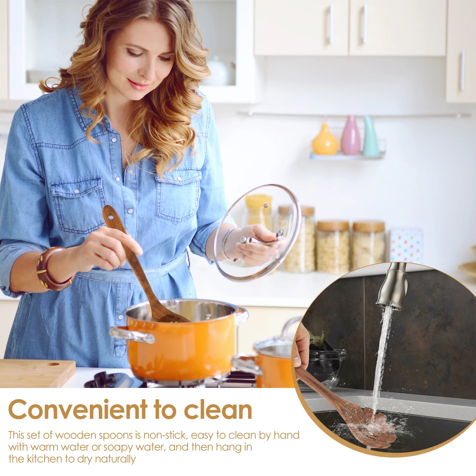 Wood Utensil Set  and Utensils Holder Kitchen Cooking Stainless Steel Utensil Set Practical Cookware Kit for Home Everyday Use