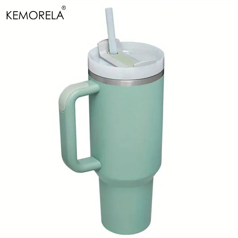 KEMORELA 1PC 900/1200ML Large Capacity Cold Cup Tumbler Stainless Steel Cup Straw Ice Cup Car Cup Handle Thermos Cup Drinkware