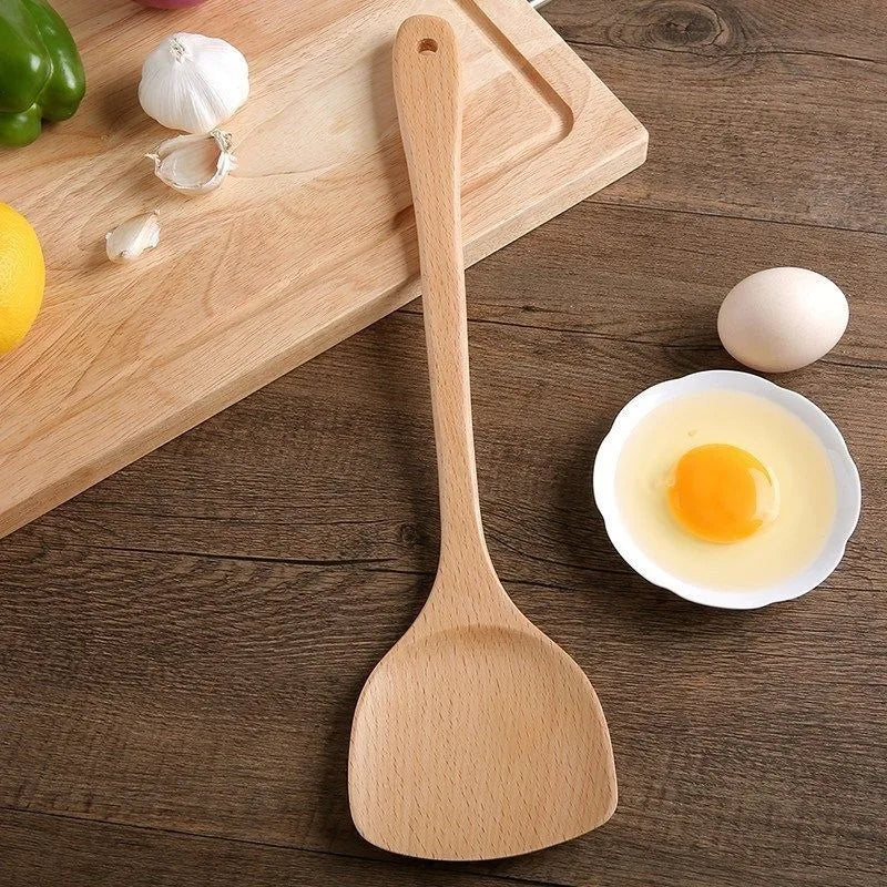 Lacquerless wooden spatula non-stick pan special high temperature household long handle wooden spoon solid wood kitchen utensils
