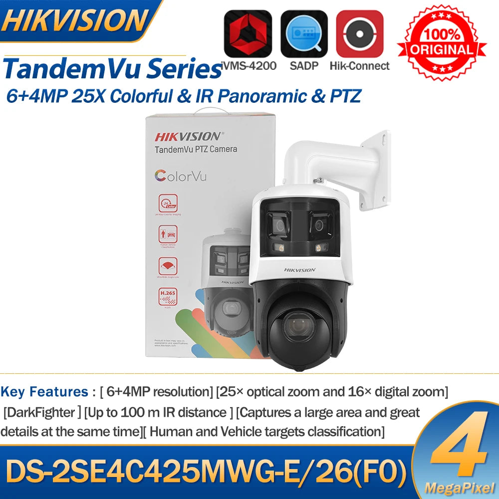 Hikvision PTZ Camera DS-2SE4C425MWG-E/26(F0) 4-inch TandemVu 6+4MP 25X ZOOM Colorful IR Panoramic Speed Dome Video Surveillance