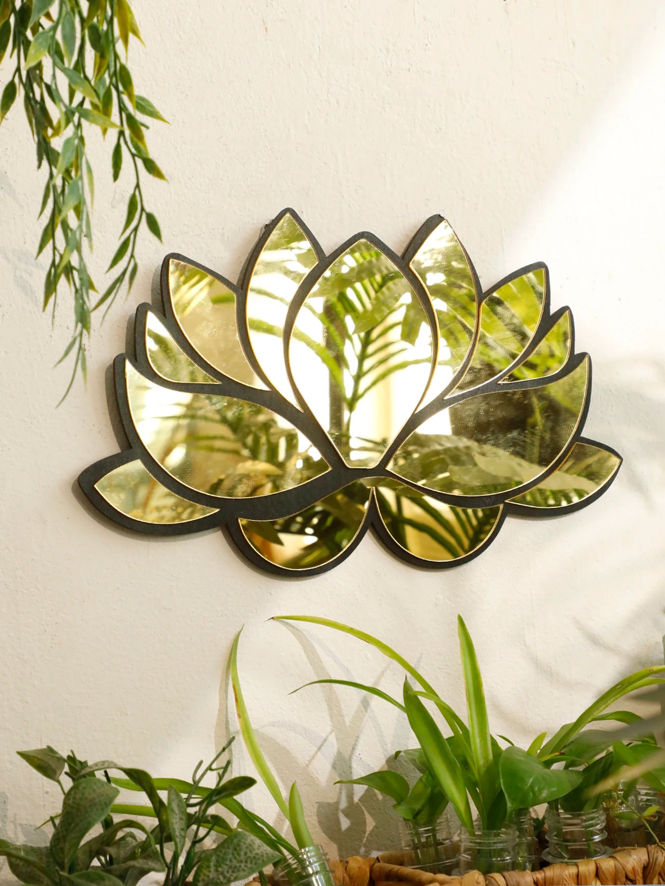 1Pc Acrylic Lotus Flower Wall Mirror – Decorative Modern Wall Hanging, Wooden Home Decor for Living Room, Bedroom, and Office