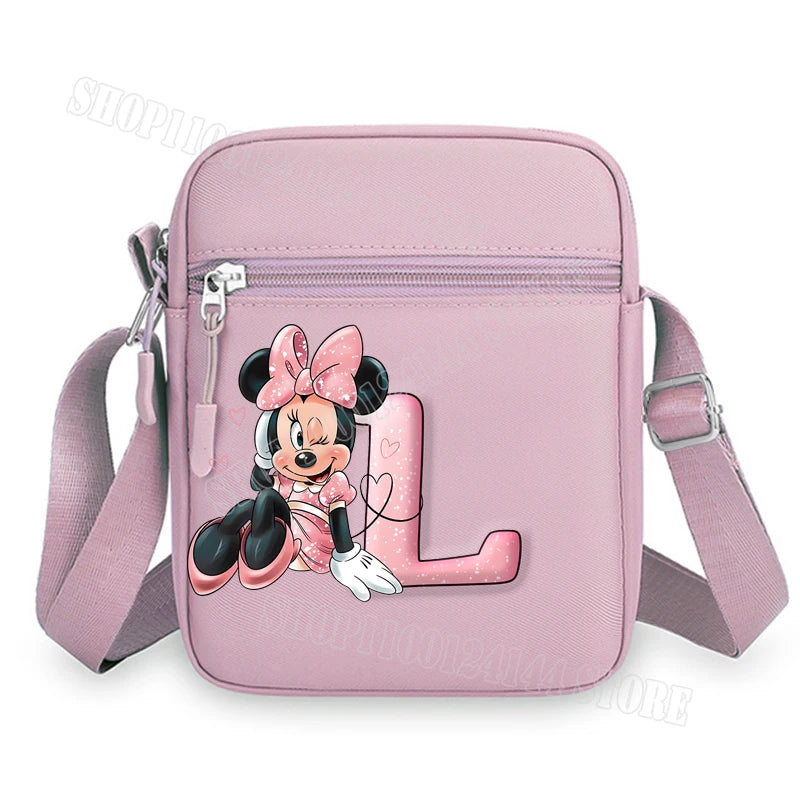Mickey Minnie Disney Women Pink Shoulder Bag Fashion Mini Oxford Mobile Phone Bag Crossbody Bag Kawaii Ladies Waist Pack Gift