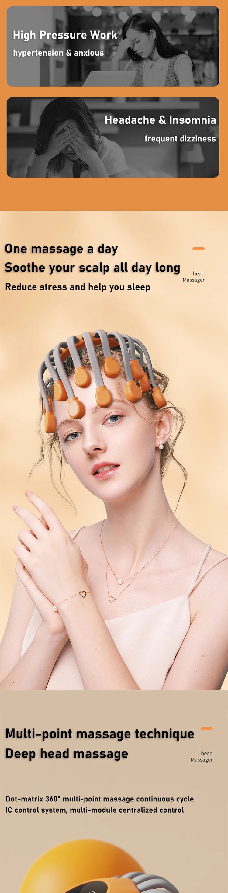 New Vibration Rechargeable Full Head Massager Spider Sleep Aid Electric Head Massage Machine Relieve Fatigu Relax Health Care