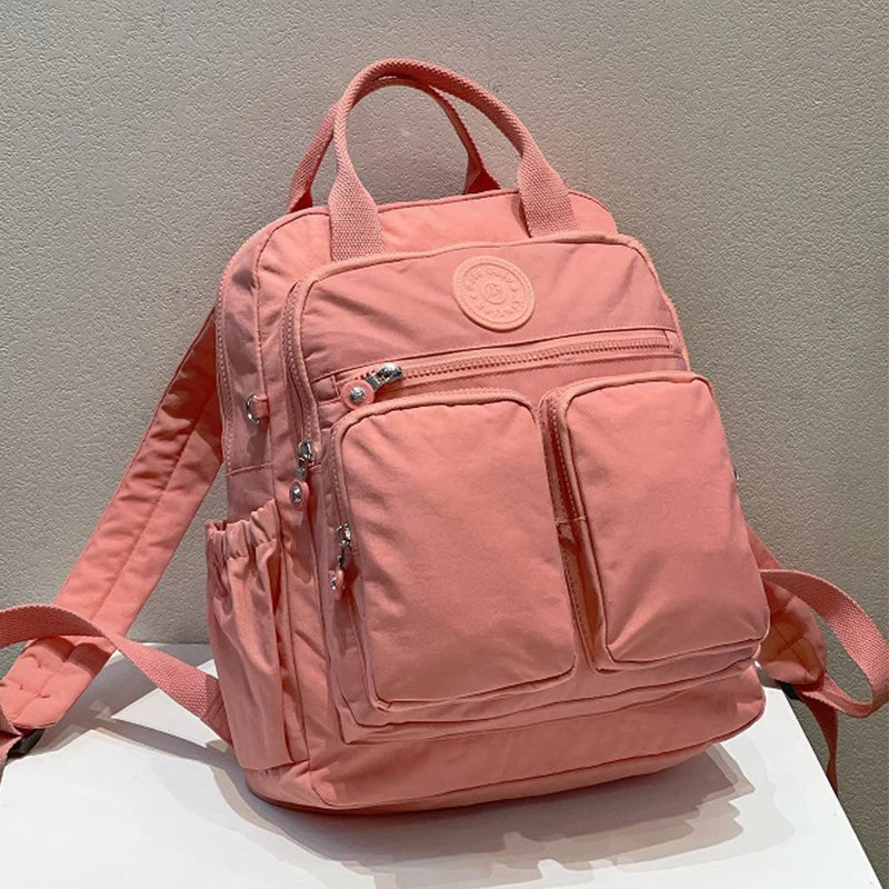 Fashion Woman Backpack Waterproof Nylon Soft Handle Solid Multi-pocket Travel Zipper Feminina School Bags Laptop Backpack