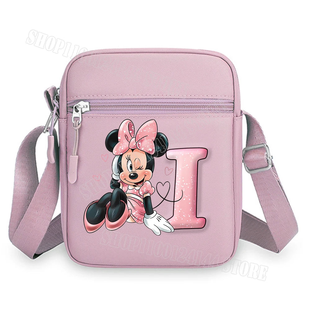 Mickey Minnie Disney Women Pink Shoulder Bag Fashion Mini Oxford Mobile Phone Bag Crossbody Bag Kawaii Ladies Waist Pack Gift