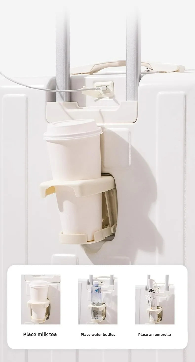 Multifunction Large Capacity Luggage Business Carry on Boarding USB Charging Cup Holder Front Opening Lid Trolley Suitcase