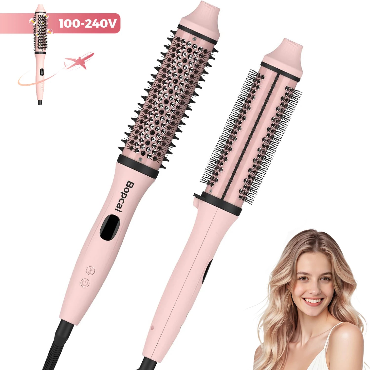 Dual Voltage Thermal Brush, 1.5 Inch Heated Round Brush with Negative Ions & Ceramic for Volumizing, 6 Temps & Auto Shut-Off