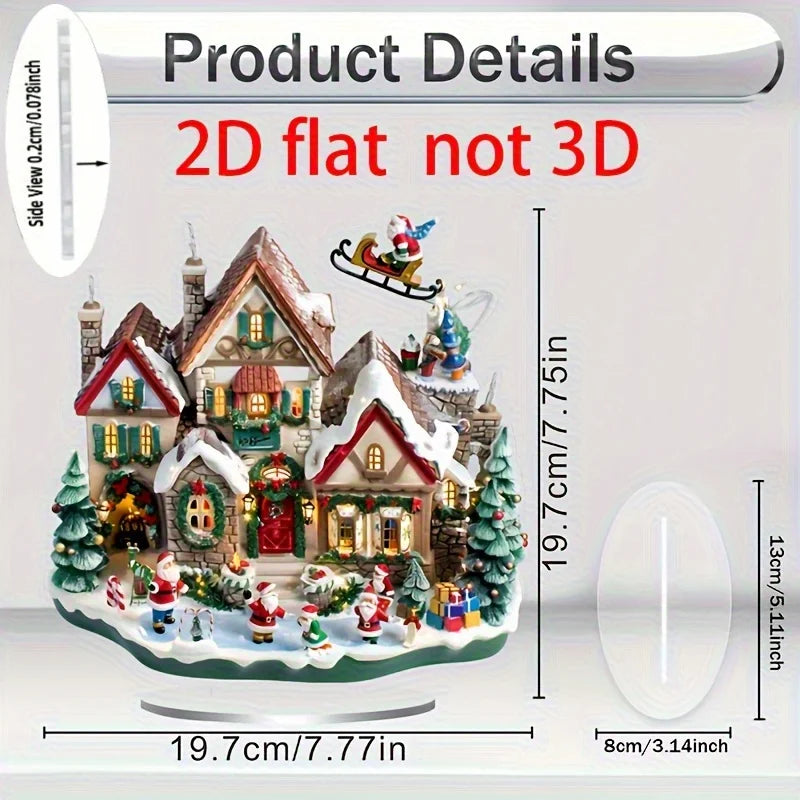 2D White Snow Scenery Christmas House Tree Acrylic Ornaments Base-Mounted Tabletop Home Office Attractive Festival Decor Gifts