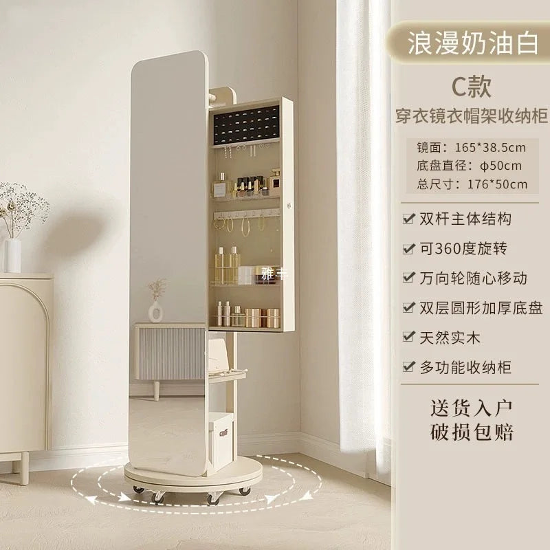 Rotating full body mirror Floor mirror Full-length mirror Bedroom integrated with storage cabinet Living room mobile fitting