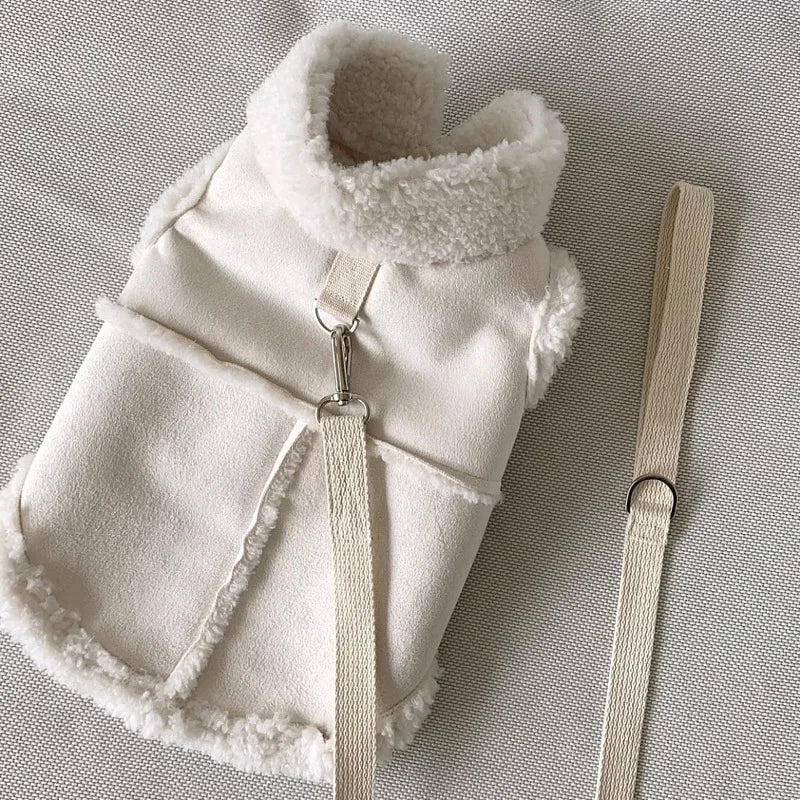 Winter Fleece Lined Dog Vest Jacket with Harness for Small Breeds Teddy Bichon Puppy Suede Apparel  Dog Clothes  French Bulldog