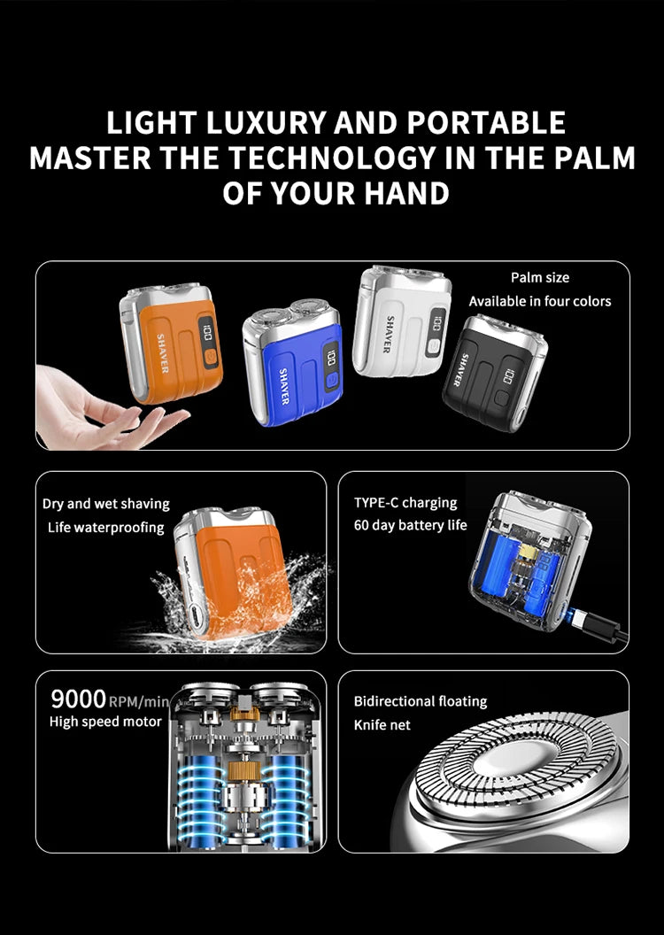 Mini Electric Smart Shaver Household Car Shaver Digital Display Dual Blade Rechargeable Shaver Powerful Beard Trimmer Tool