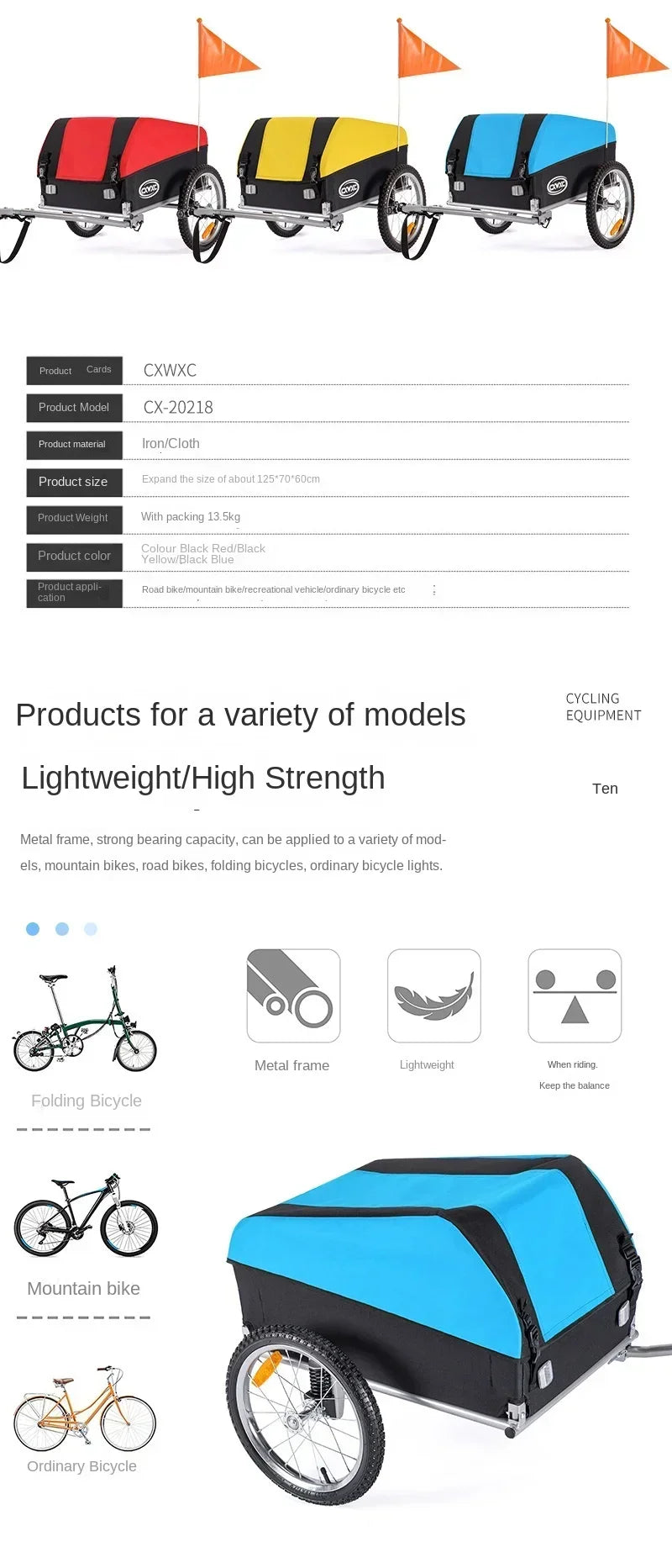 Pet Carrier Bicycle Trailer Outdoor Camping Foldable Load Pull Pet Trailer Hanging Small Pull Truck After Riding Travel Stroller