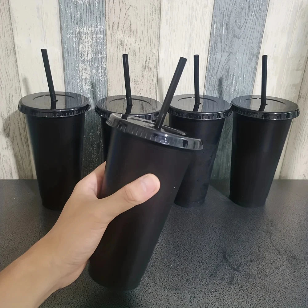 5/10pcs 24oz Tumblers With Lids And Straws Reusable Plastic Cups Iced Coffee Large Water Bottle Party Cold Mug Summer Drinkware