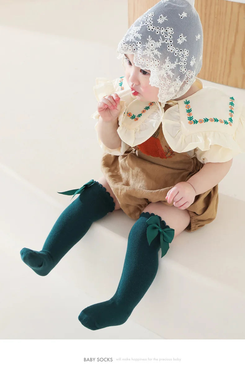 Baby Girls Bow Knee High Socks Cute Kids Girl Student Princess Sock Children Solid Color Cotton Socks Infant Newborn Clothing