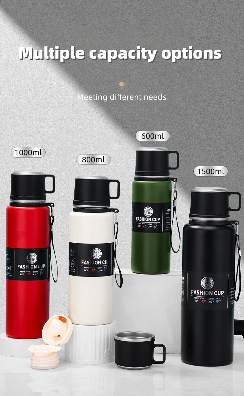 600-1500ml 316 Stainless Steel Vacuum Flasks Insulated Water Bottle Keep Cold and Hot Thermos Bottle for Coffee Tea Thermal Mug