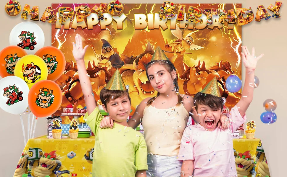 Party Supplies for Bowser Birthday,112pcs Decorations for King Kuppa party Banner,Plates,Cake Toppers,Tablecloths,Backdrop etc.