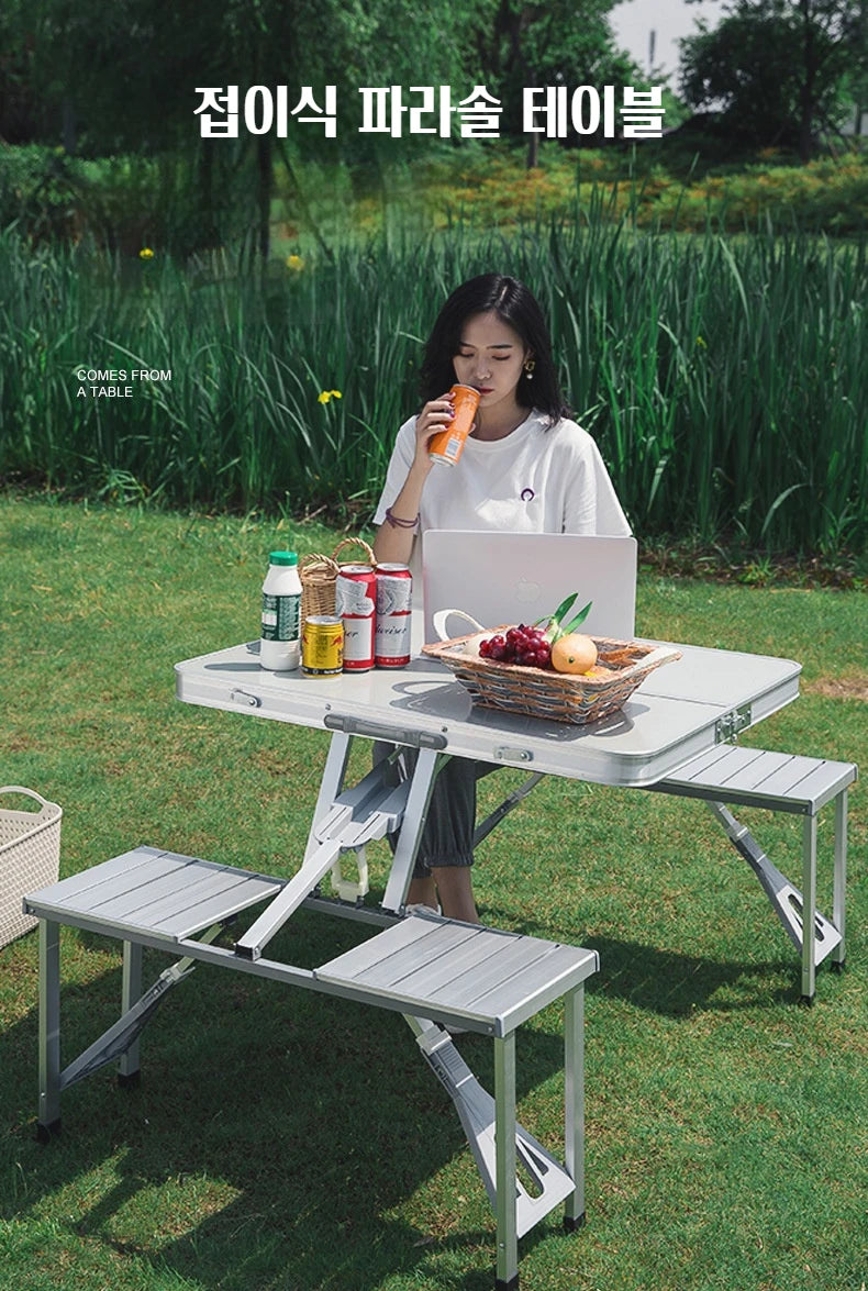 New Folding Camping Table with 4 Chairs Portable Folding Table Courtyard Table Alloy Connected Simple Fold Picnic Table Outdoor