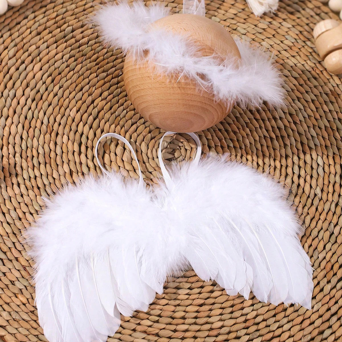 Ylsteed Newborn Baby Boys Girls Angel Wings Photography Props Two-Piece Set with Headband Photography Accessories Photo Shoots
