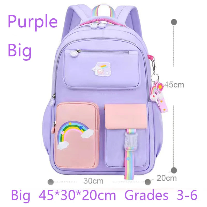 Kids Backpacks for Macaron Color Girls School Bookbag for Teenage Backpack Cute Multiple Pouch School Bag And Rainbow Pendant