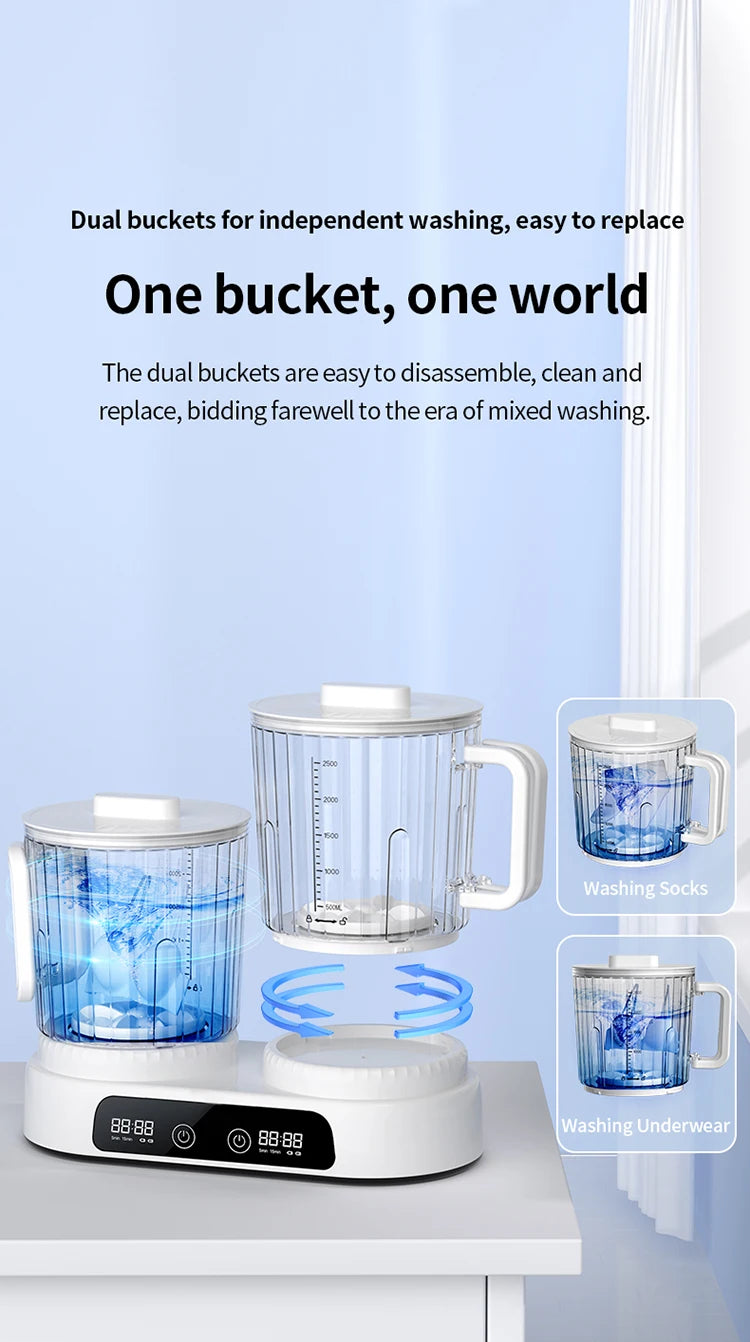 U10 Double Barrel Mini Washing Machine LED Digital Display Small Semi Automatic Wheel Home Dormitory Portable Washing Machine.