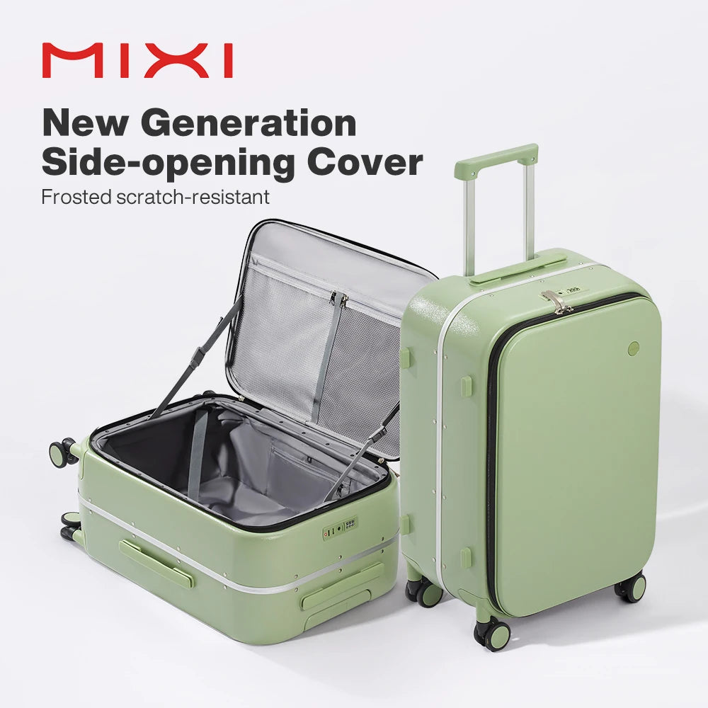 Mixi New PC Aluminum Frame Suitcase Front Opening Rolling Travel Luggage 20 Inch Carry-On 24 26 Inch M9291