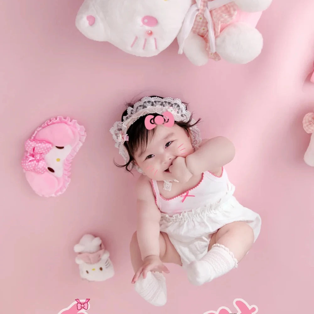 Cute Pink Cartoon Theme 3-4 Month Baby Photography Clothing Kit Kt Cat Doll Studio 100 Days Baby Girl Art Photo Props Accessory