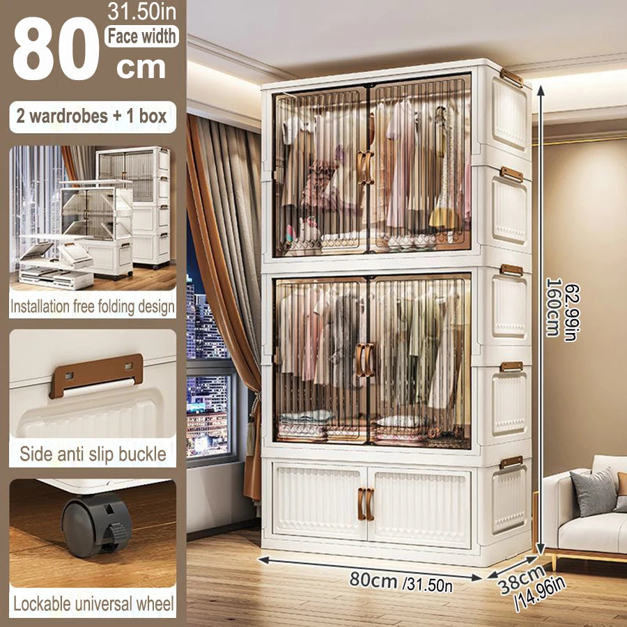 70/80cm Length Multifunction Folding Locker Large Capacity Dustproof Wardrobe Sundries Cabinet Closet Organizer