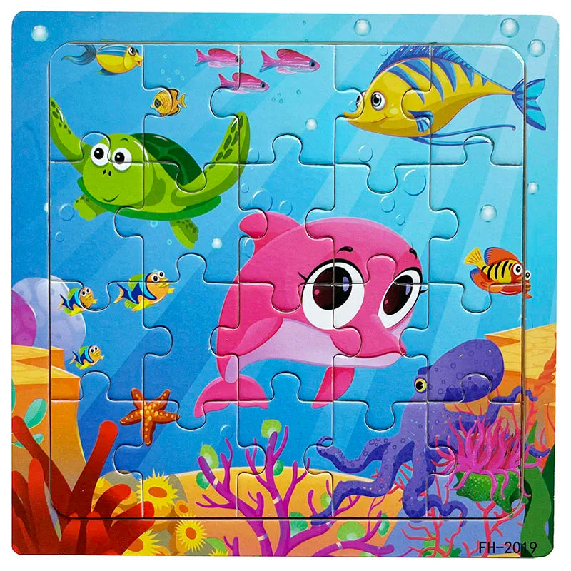 20piece Wooden Puzzle Cartoon Animals Car Letter Number Pattern Jigsaw Puzzles Game Kids Educational Learning Toys for Children