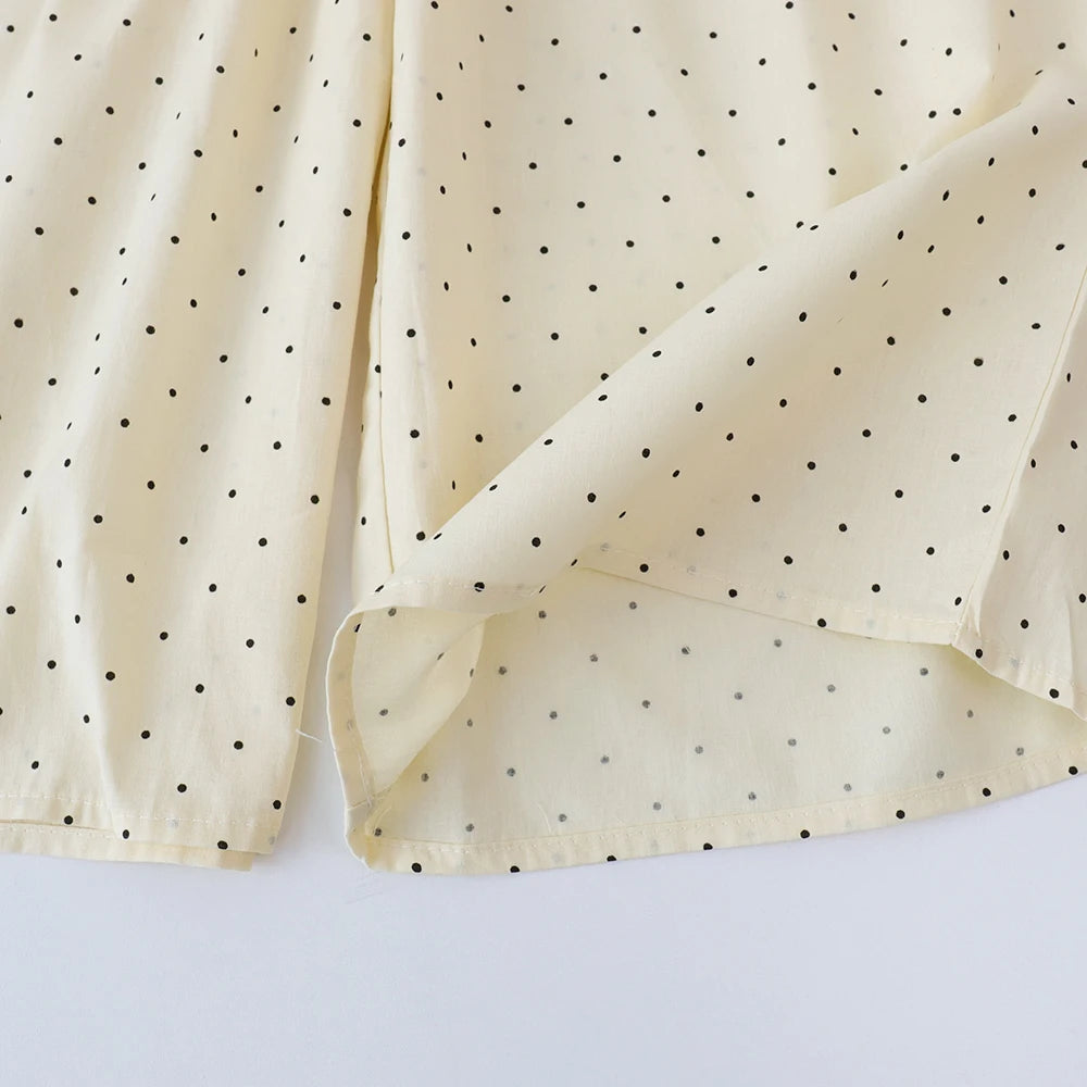 Bear Leader Baby Girl's Casual Clothing Round Neck Sleeveless Polka Dot Top+Wide Leg Pants Set with Bow and Botton 2PCS Set