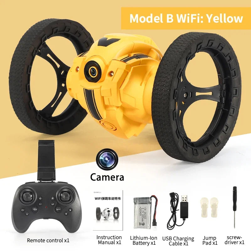 RC Stunt Car With Wifi Hd Camera Bounce Car Flexible Wheels Rotation Led Light Remote Control Jumping Vehicle Toy Gift Q207