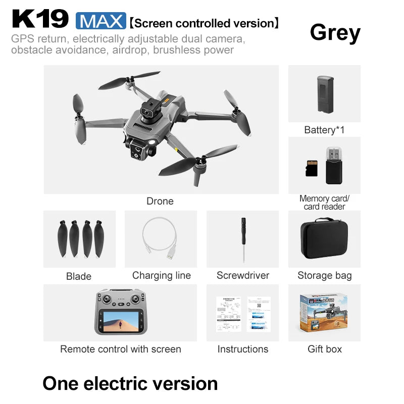 2025 K19Max GPS Return Drone 5G 8K HD Dual Camera Dron Remote With Screen Omnidirectional Obstacle Avoidance Drone RC Toy Gift