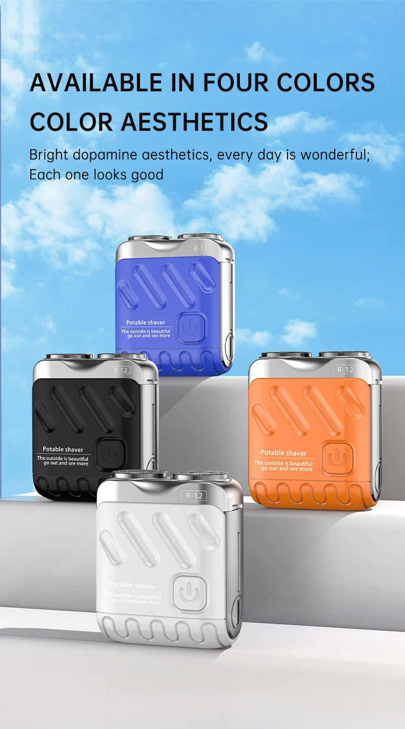 Mini Electric Shaver Dual Head Waterproof Type-C Rechargeable Shaver Travel Rotary Razor Men's Portable Hair Beard Trimmer Tool