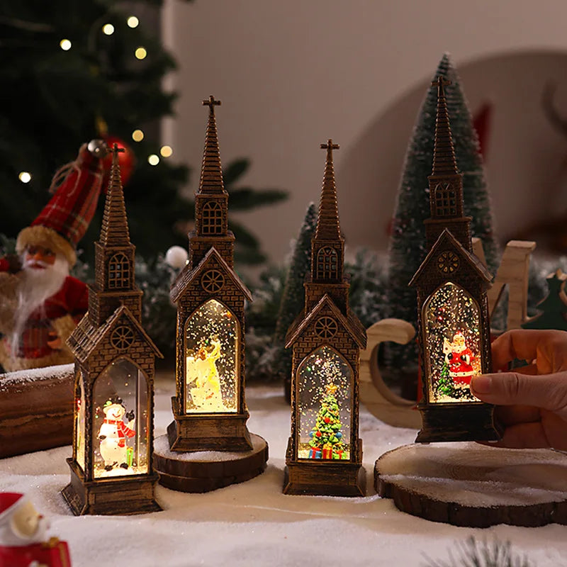 2025 Christmas LED Night Light Lantern Lamp Table Ornament Santa Claus Snowman Vintage Light Table for Home Xmas Navidad Gifts