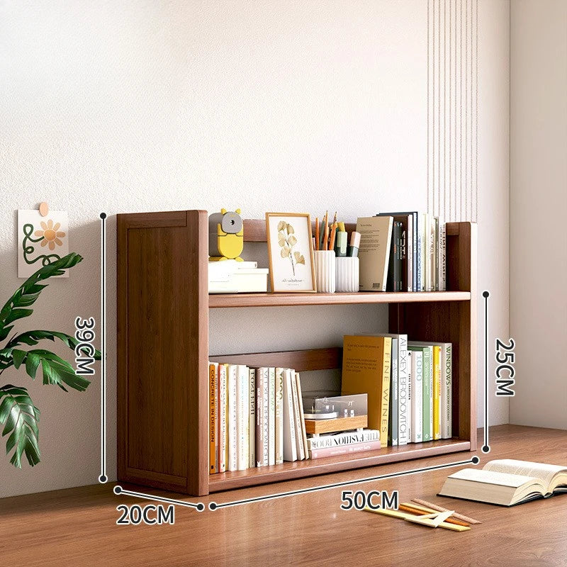 Simple desktop bookshelf dormitory multi-layer storage rack home student desk finishing shelf solid wood with extraction rack