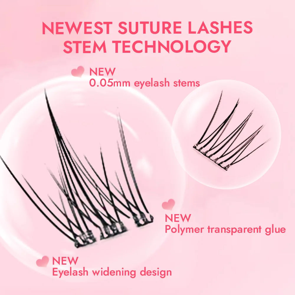 Glue-free False Eyelashes, Fishtail Princess Lazy Eyelashes, Natural Transparent Stem, Reused 48 Clusters Large Capacity